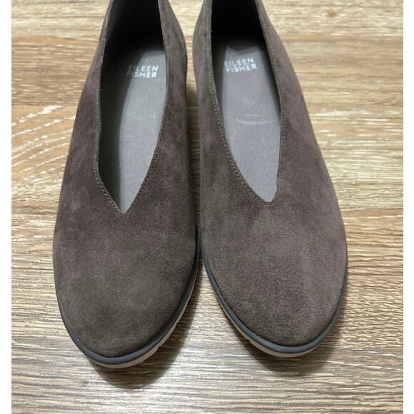 Eileen Fisher Humor Suede Leather Taupe Gray Wedge Ballet Flats Size 8 - Picture 7 of 11